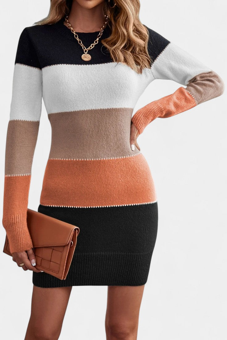 Maud Robe Pull Courte à Rayures Couleur block