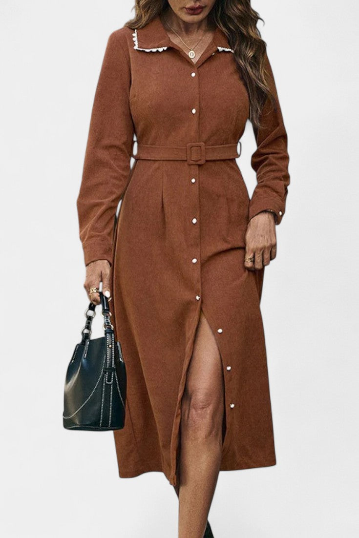 Anahita Robe Midi en Velours avec Col en Dentelle Ancienne