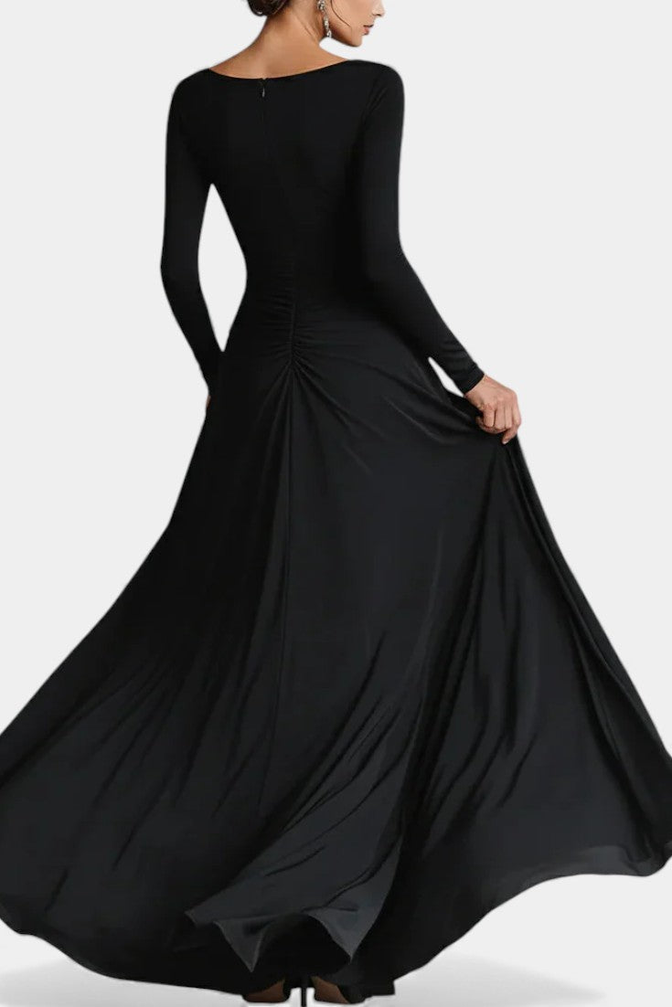 Stelline Robe Longue Plissée en Crêpe Moderne Noire