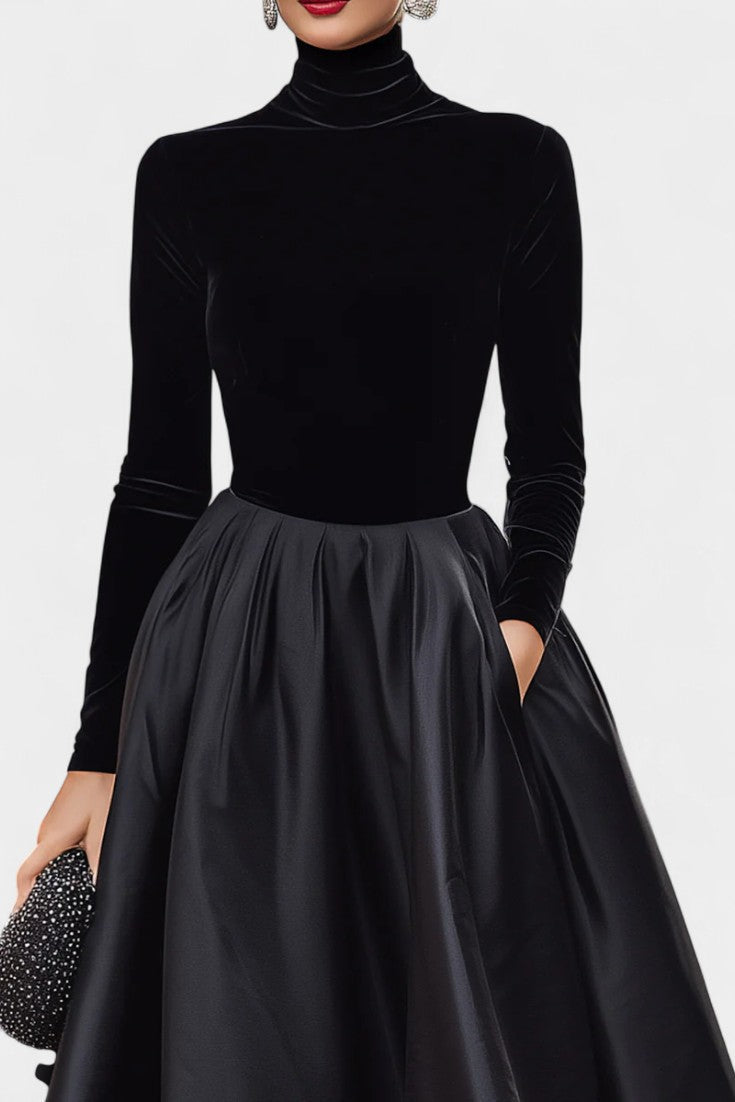 Mahaut Robe Midi Bicolore en Velours et Satin