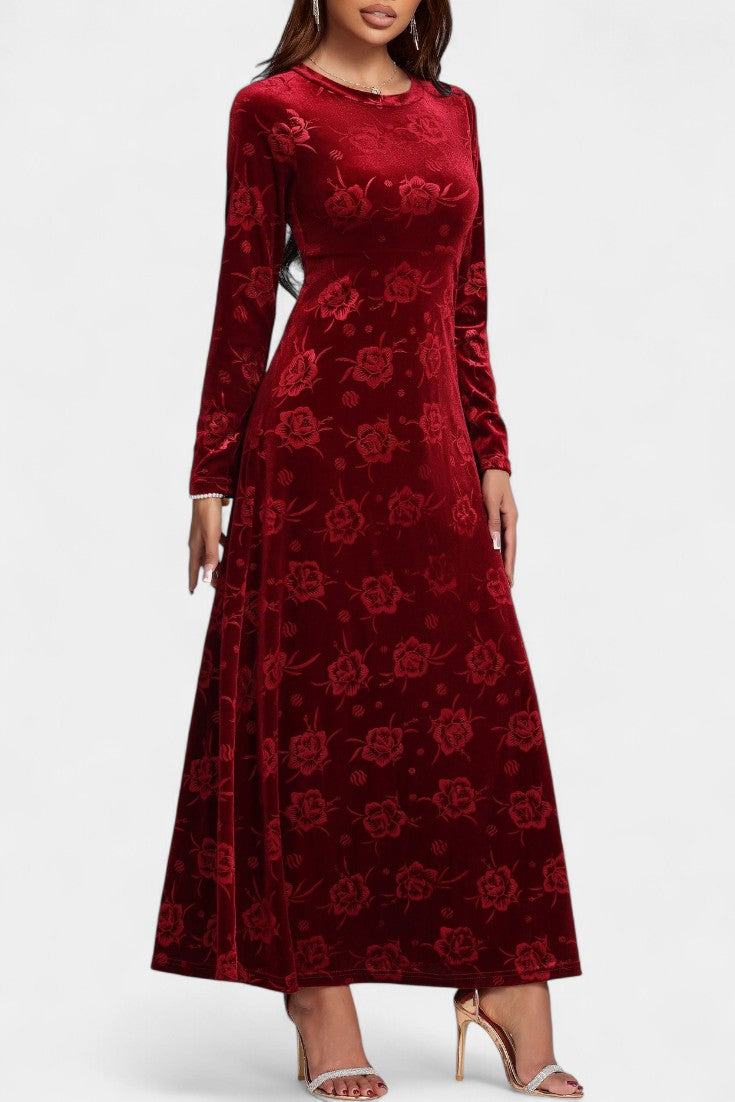 Nolwenn Robe Longue en Velours à Motifs Floraux Texturés