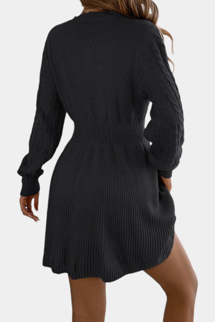 Césarine Robe Pull Mini en Maille Torsadée à Col Rond