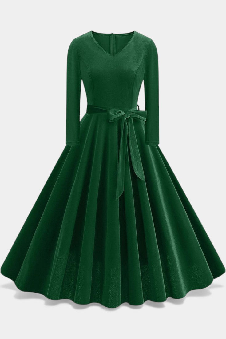Almena Robe Midi en Velours à Col V Festive et Élégante