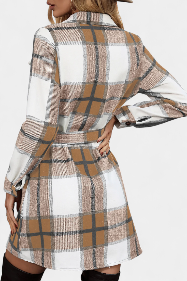 Masia Robe Chemise Mini à Carreaux avec Ceinture Ajustable