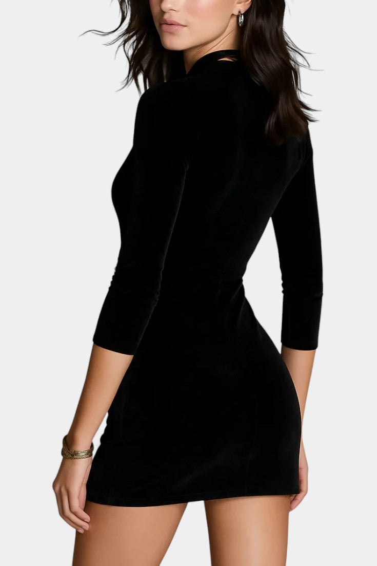 Déva Robe Mini Ajustée en Velours à Col en V