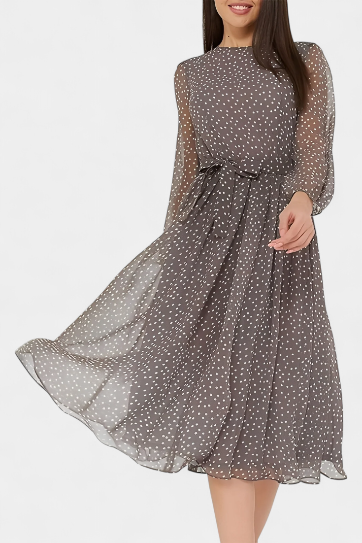 Cymene Robe Midi à Pois et Manches Bouffantes
