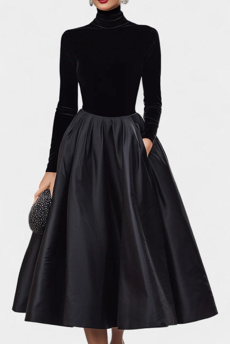 Mahaut Robe Midi Bicolore en Velours et Satin