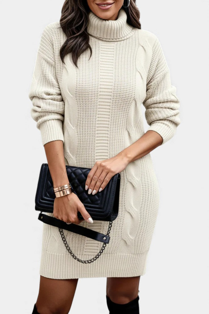Taciana Robe Pull en Maille Unie à Col Roulé et Manches Longues