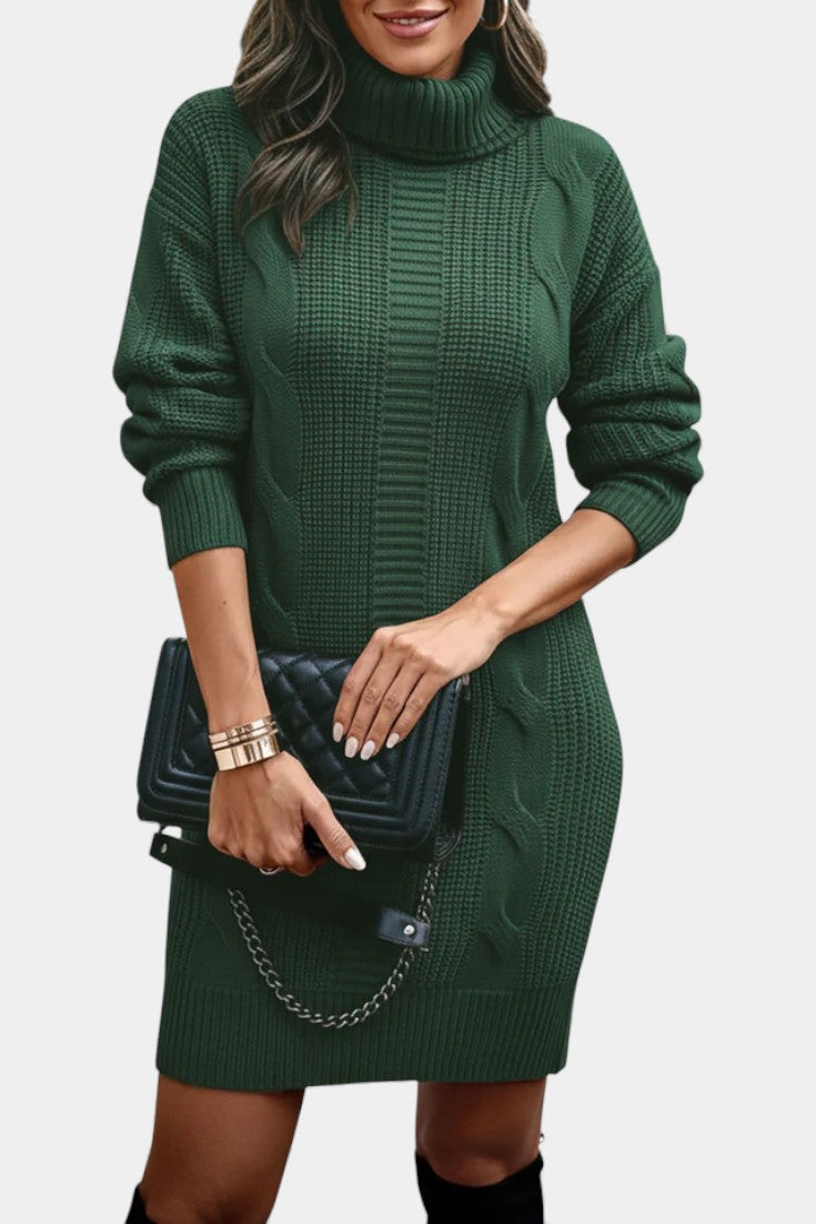Taciana Robe Pull en Maille Unie à Col Roulé et Manches Longues
