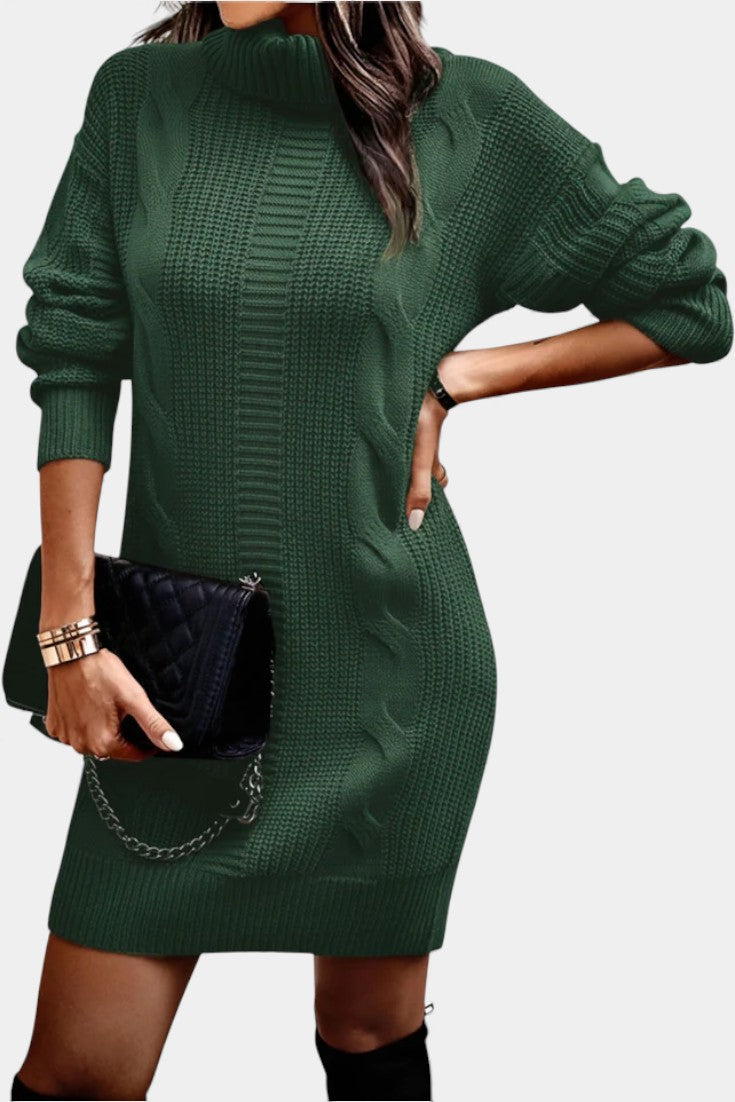 Taciana Robe Pull en Maille Unie à Col Roulé et Manches Longues