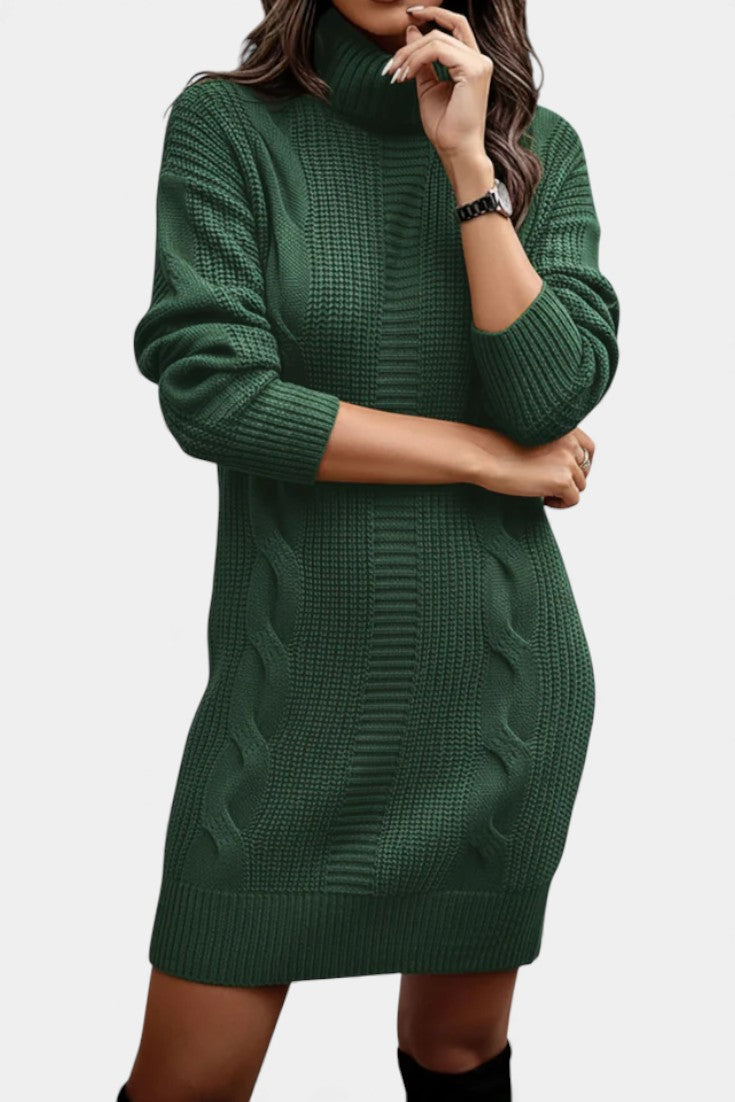 Taciana Robe Pull en Maille Unie à Col Roulé et Manches Longues