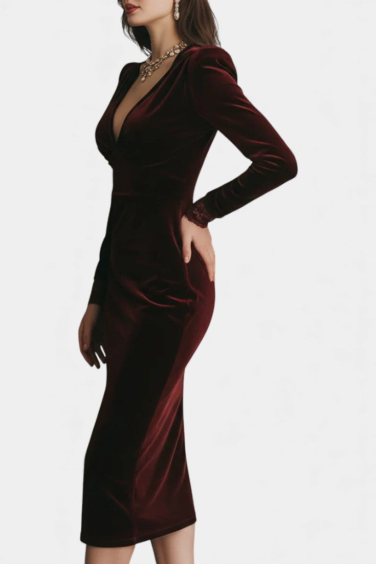 Radegondé Robe Midi en Velours et Dentelle