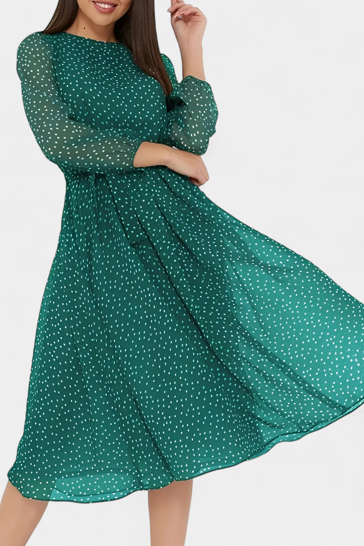 Cymene Robe Midi à Pois et Manches Bouffantes