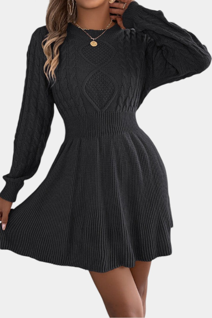 Césarine Robe Pull Mini en Maille Torsadée à Col Rond