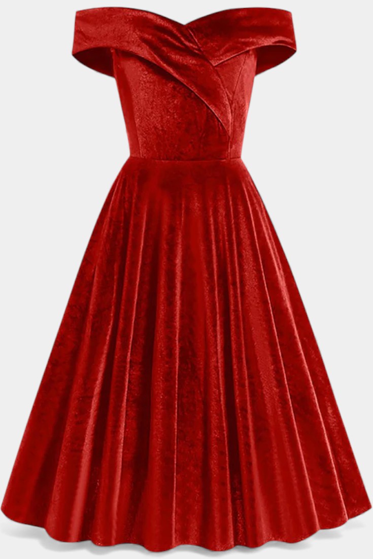 Maé Robe Vintage en Velours à Épaules Dénudées