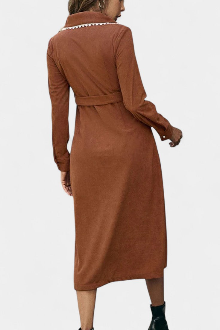 Anahita Robe Midi en Velours avec Col en Dentelle Ancienne