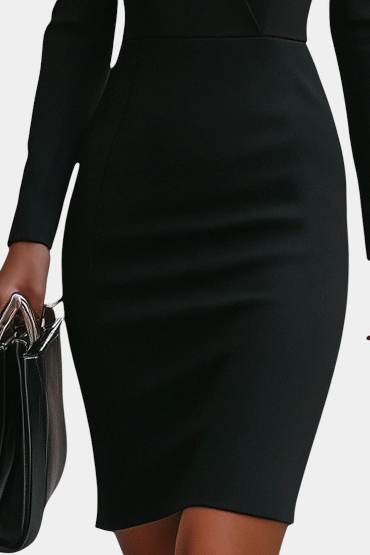 Athelina Robe Midi Noire Style Portefeuille Intemporelle