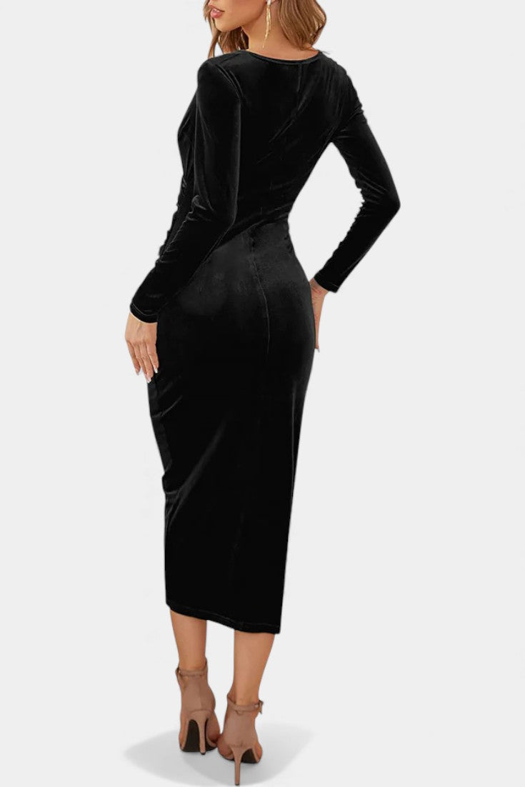 Kenza Robe Midi Cocktail en Velours Froncé