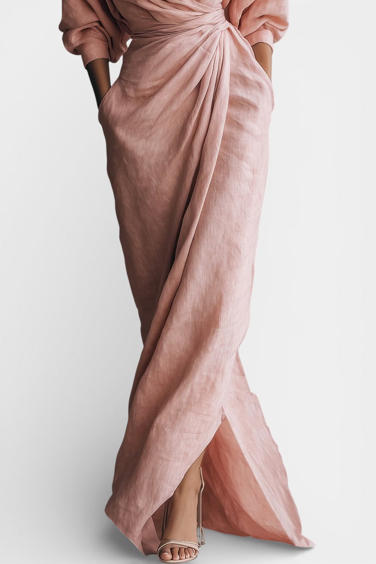 Connie Robe Longue Minimaliste Rose à Décolleté en V