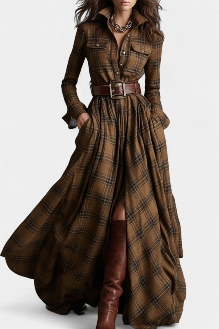 Eustelle Robe Maxi à Carreaux avec Col