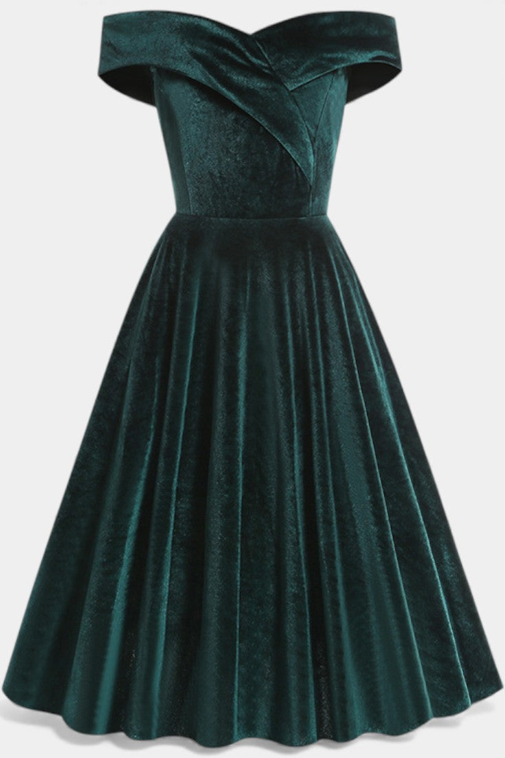 Maé Robe Vintage en Velours à Épaules Dénudées