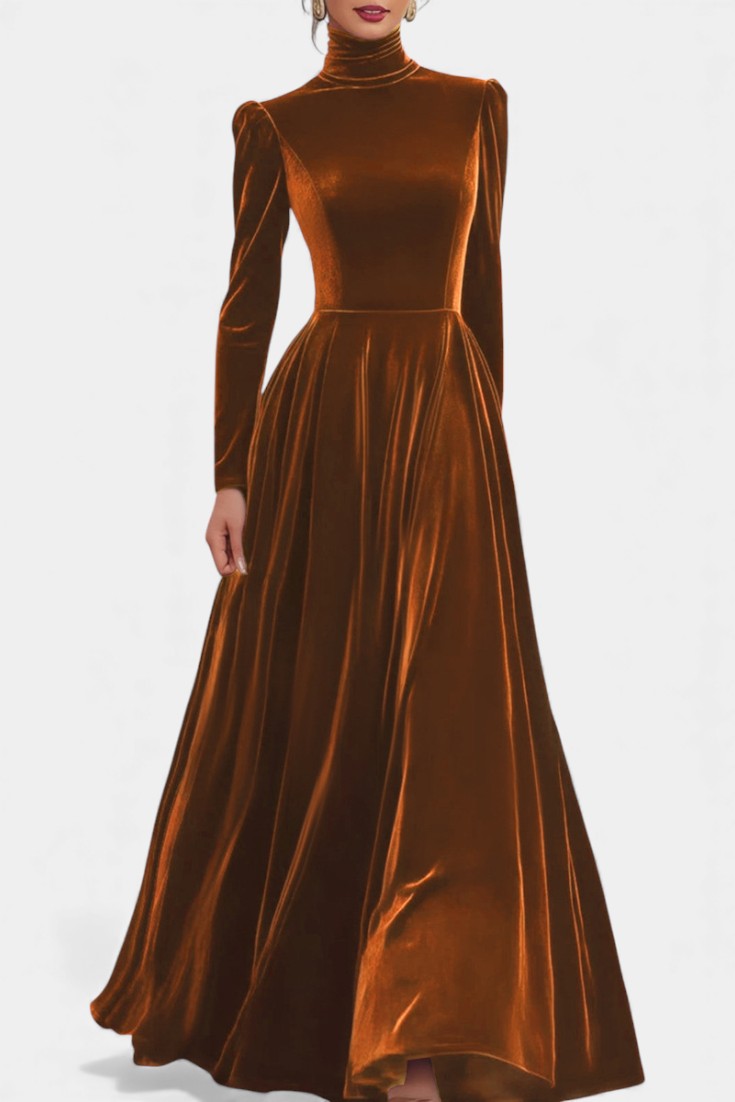 Orphise Robe Longue Bordeaux à Manches Longues