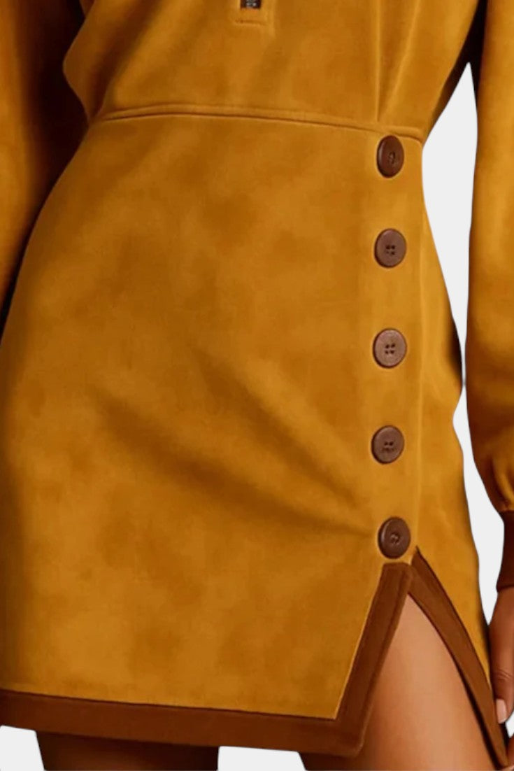 Roselinea Robe Mini en Suédine Gingembre à Col Montant Demi-Zip