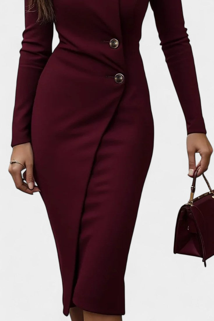 Noémie Robe Midi Boutonnée Style Enveloppant