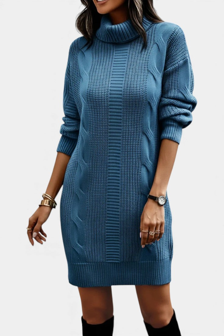 Taciana Robe Pull en Maille Unie à Col Roulé et Manches Longues