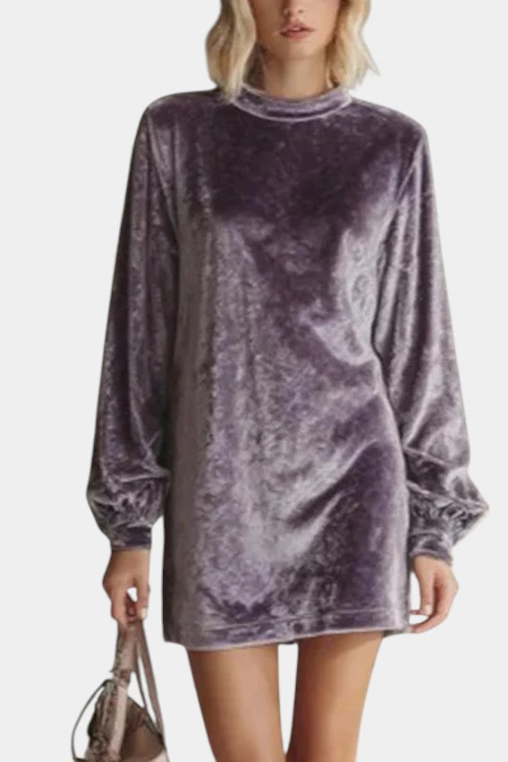 Badia Robe Mini Loose en Velours à Manches Longues