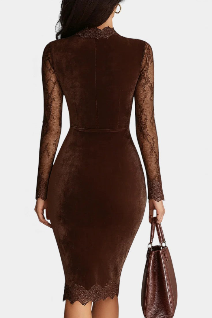 Chantaline Robe Mini avec Encolure Trou de Clé et Manches en Dentelle