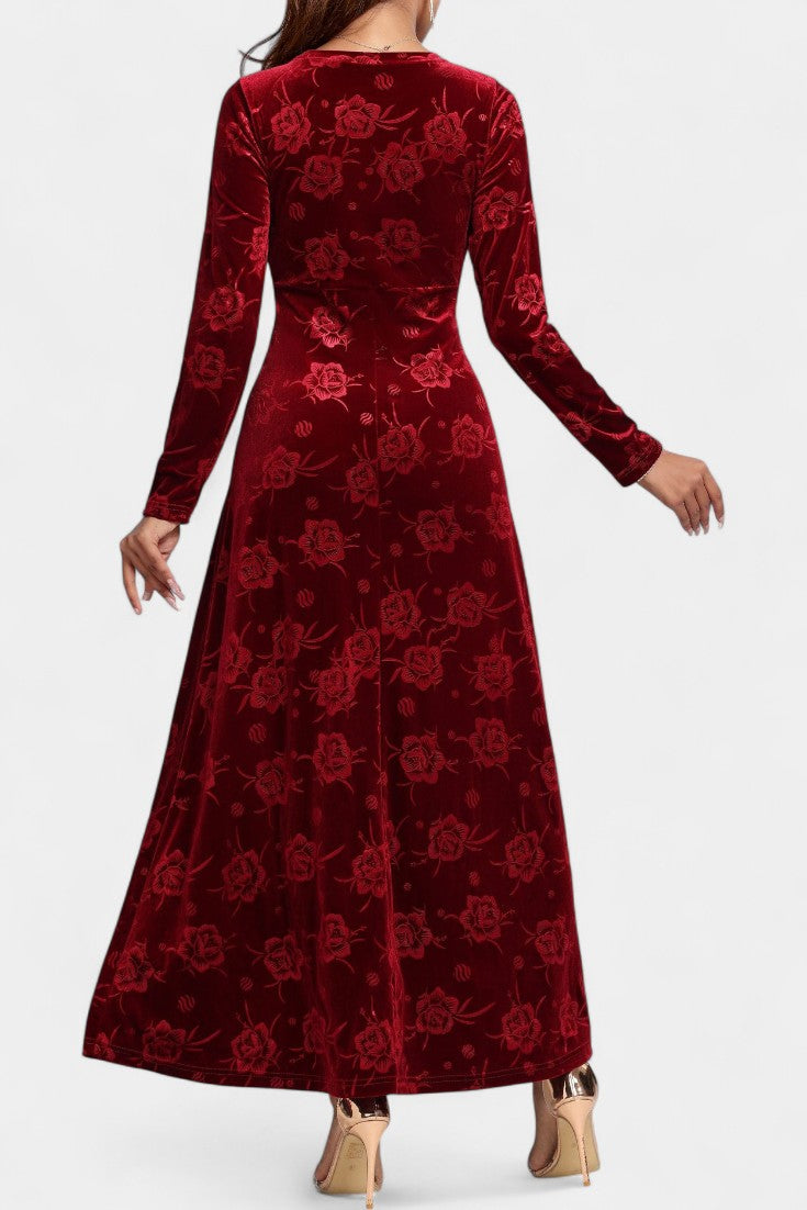 Nolwenn Robe Longue en Velours à Motifs Floraux Texturés
