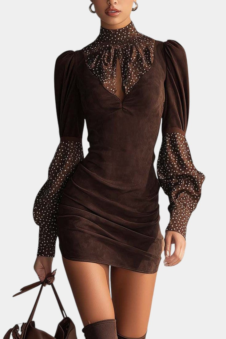 Cloélia Robe Bodycon en Suédine & Pois Satinés