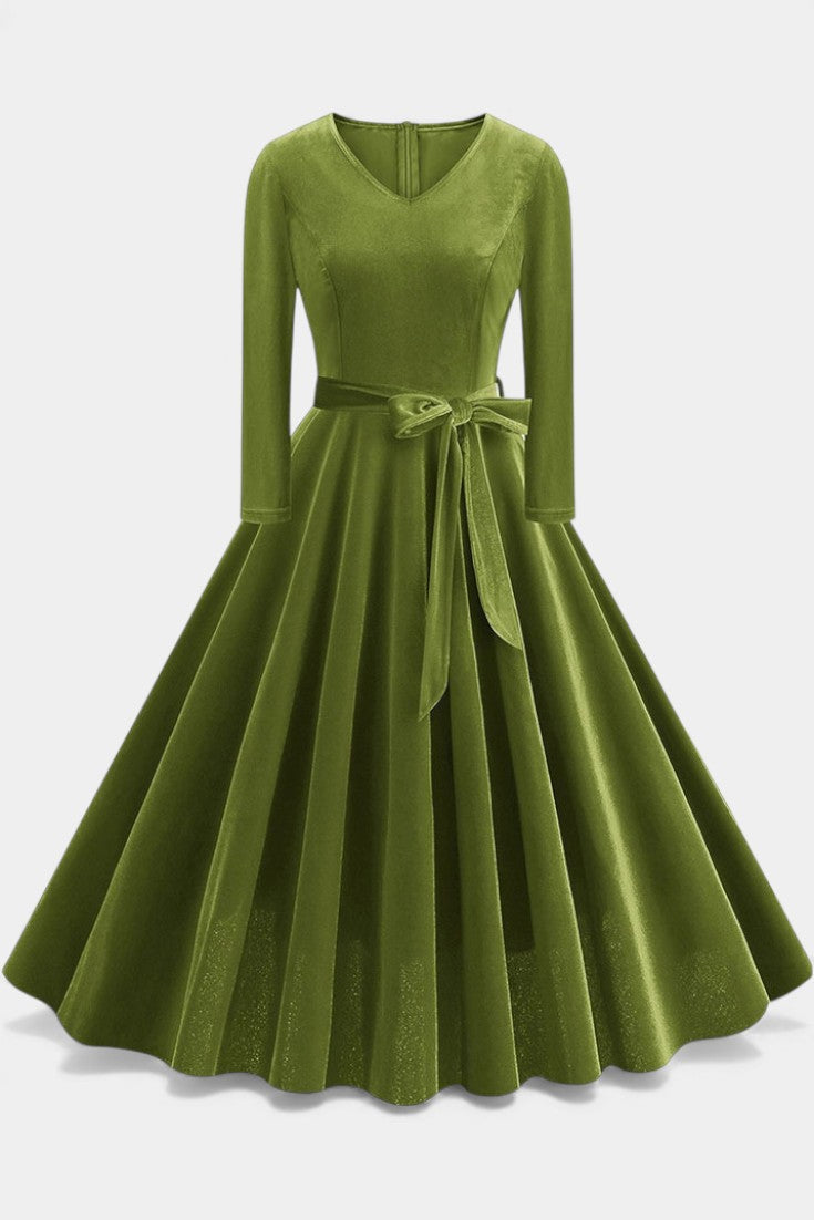 Almena Robe Midi en Velours à Col V Festive et Élégante