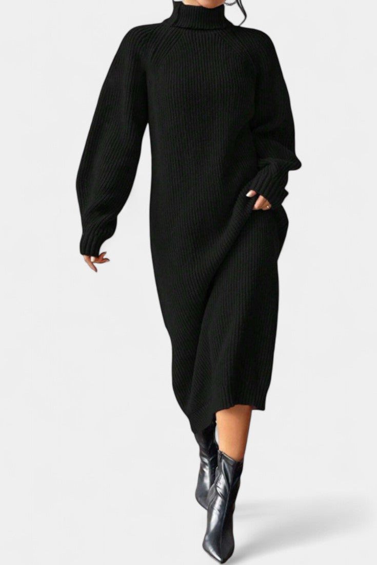 Liliriane Robe Pull Midi Tricotée à Col Roulé