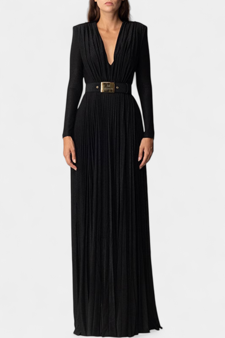 Raisa Robe Longue à Décolleté en V et Taille Ceinturée