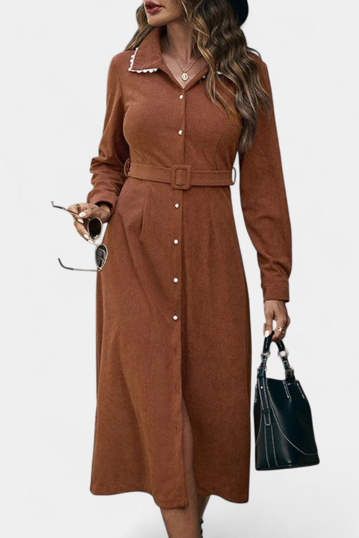 Anahita Robe Midi en Velours avec Col en Dentelle Ancienne