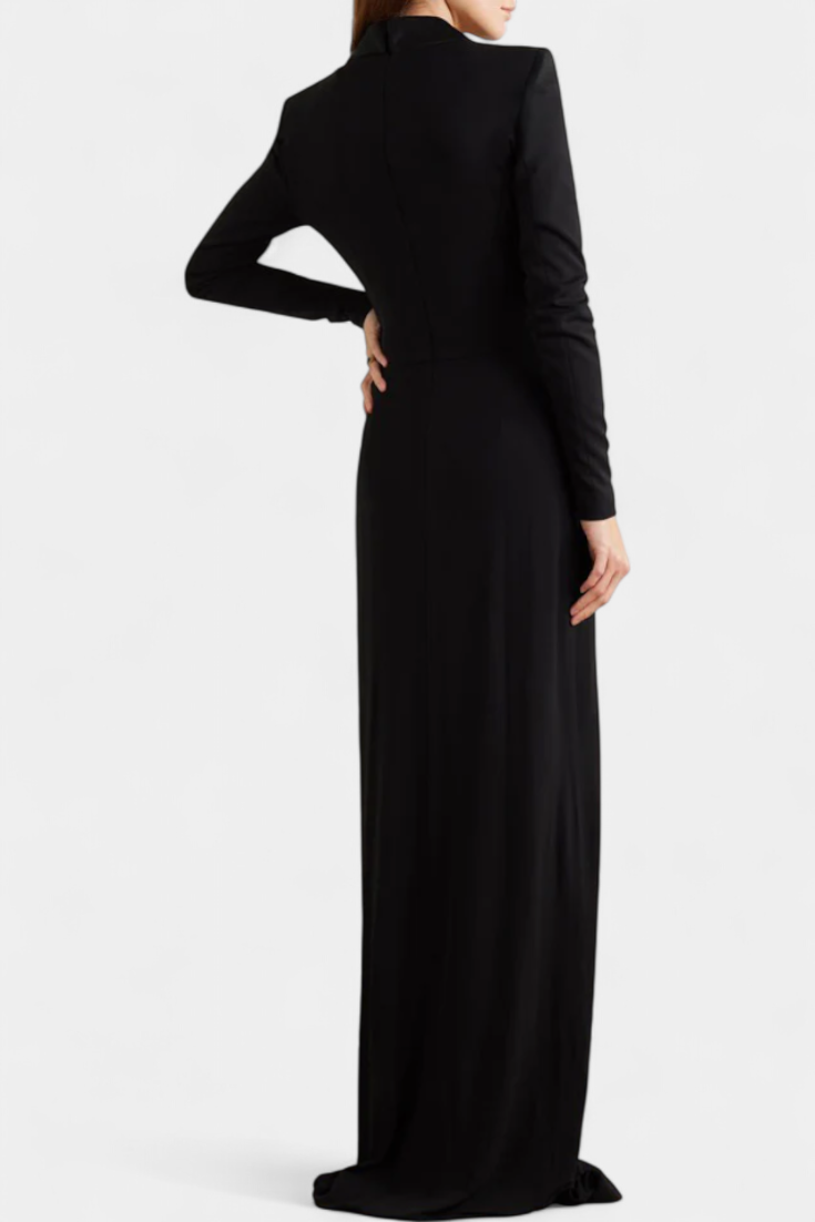 Talara Robe Ajustée à Manches Longues et Décolleté en V Profond
