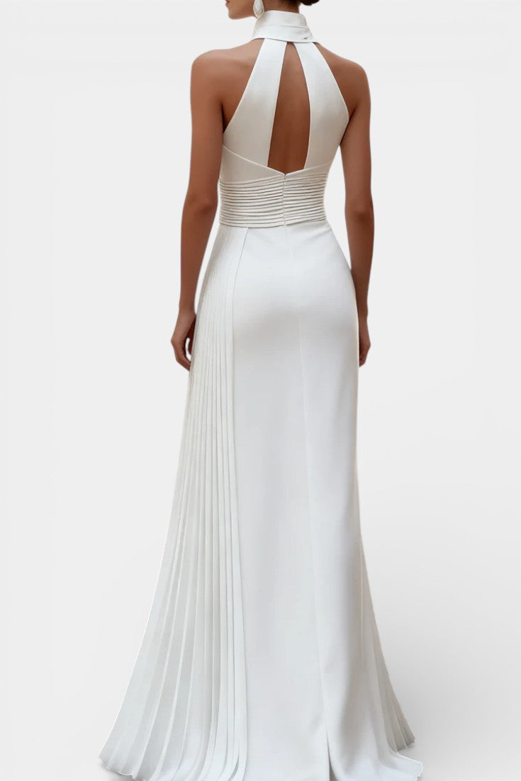 Whitney Robe de Soirée Satinée Plissée à Col Halter