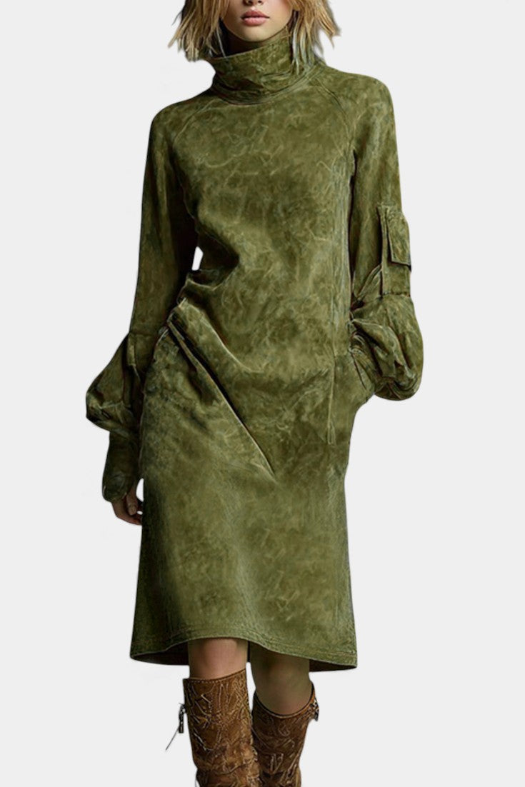 Hortense Robe Midi Urbaine en Daim Synthétique avec Poches