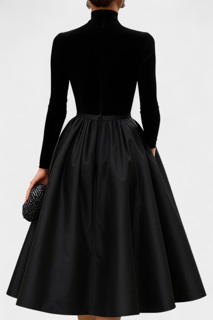 Mahaut Robe Midi Bicolore en Velours et Satin
