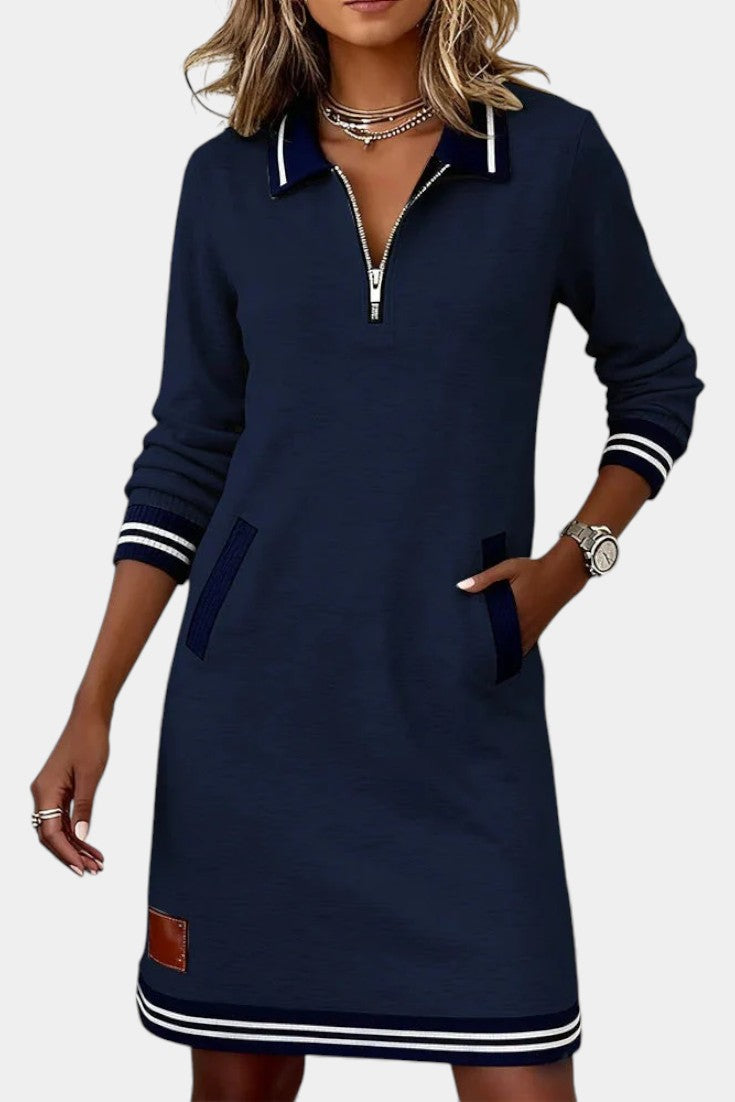Zharina Robe Décontractée à Col Froncé et Zip Discret