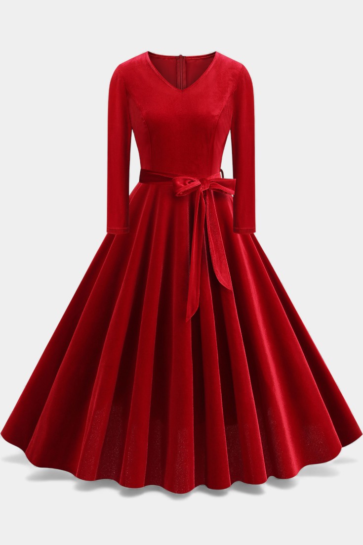 Almena Robe Midi en Velours à Col V Festive et Élégante