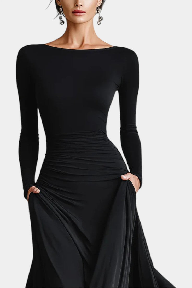 Stelline Robe Longue Plissée en Crêpe Moderne Noire