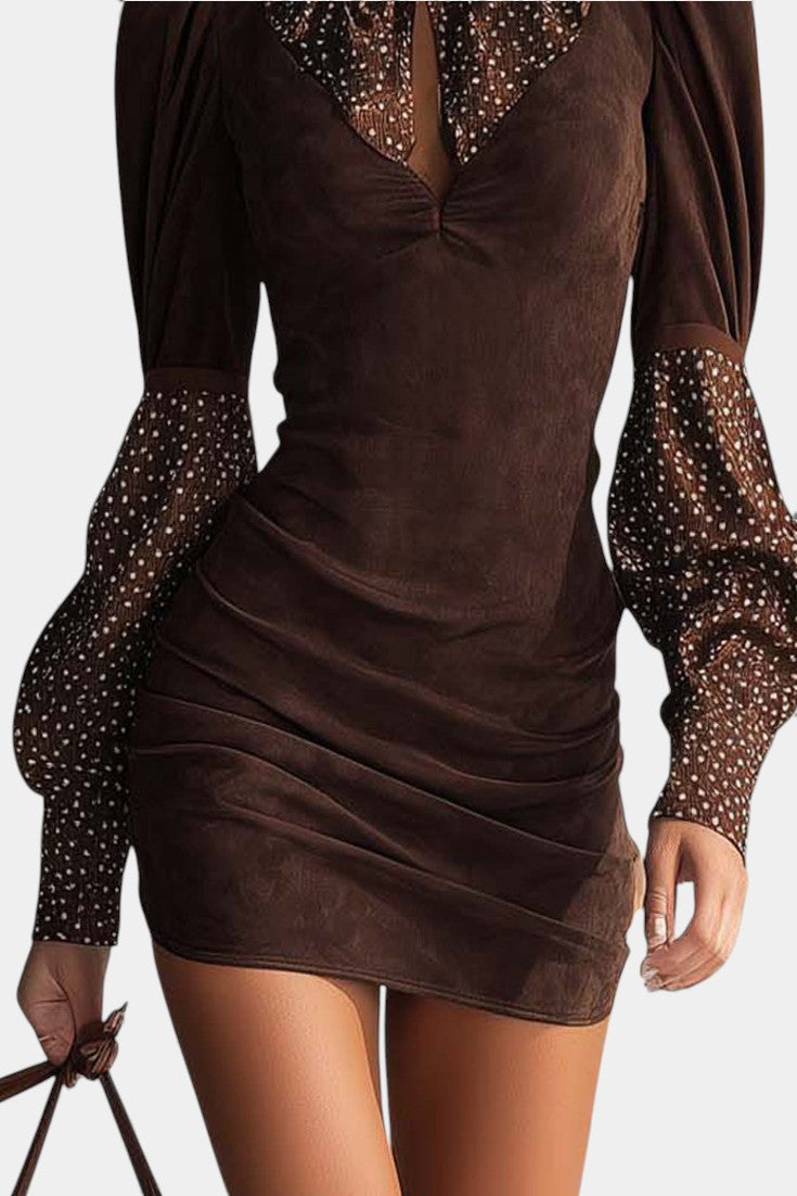 Cloélia Robe Bodycon en Suédine & Pois Satinés