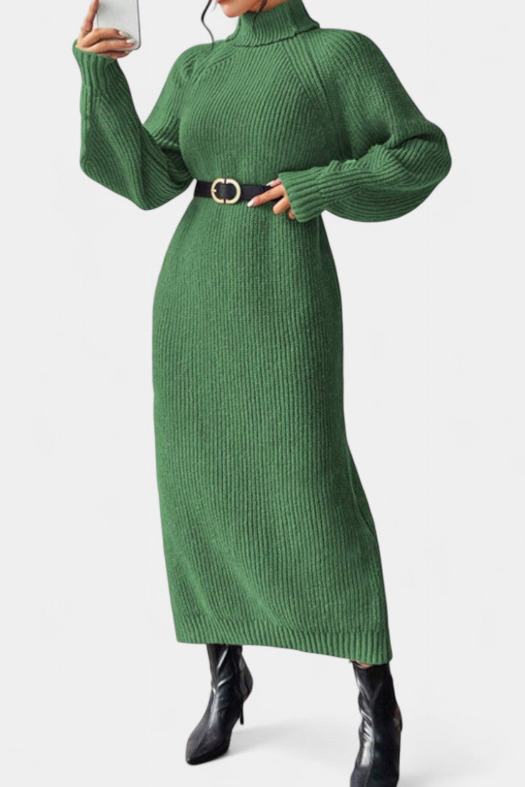 Liliriane Robe Pull Midi Tricotée à Col Roulé