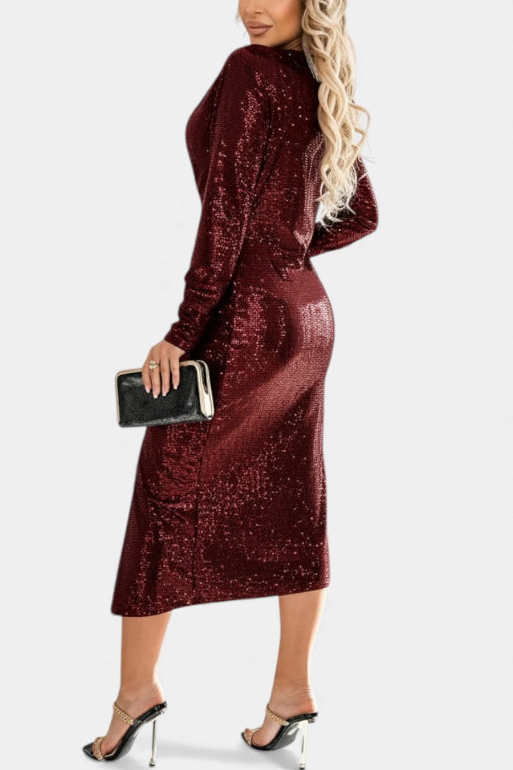 Sofina Robe Pailletée à Décolleté en V et Fente Élégante