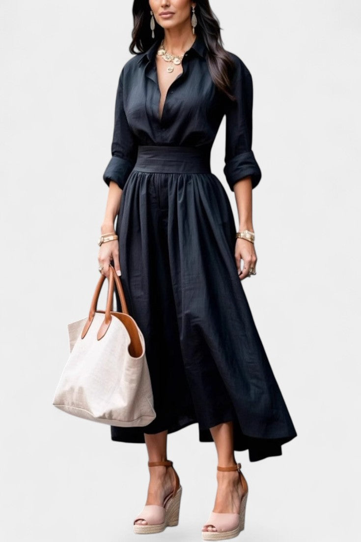 Yésica Robe Chemise Fluide à Taille Marquée