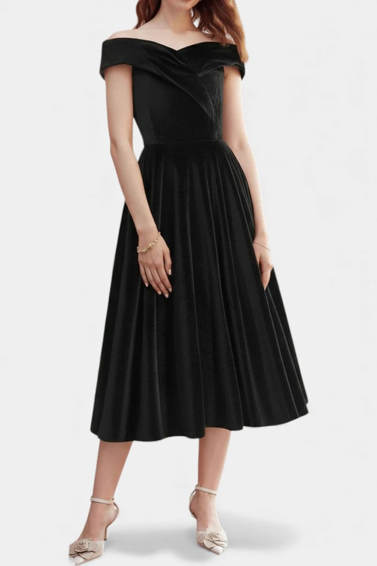 Maé Robe Vintage en Velours à Épaules Dénudées