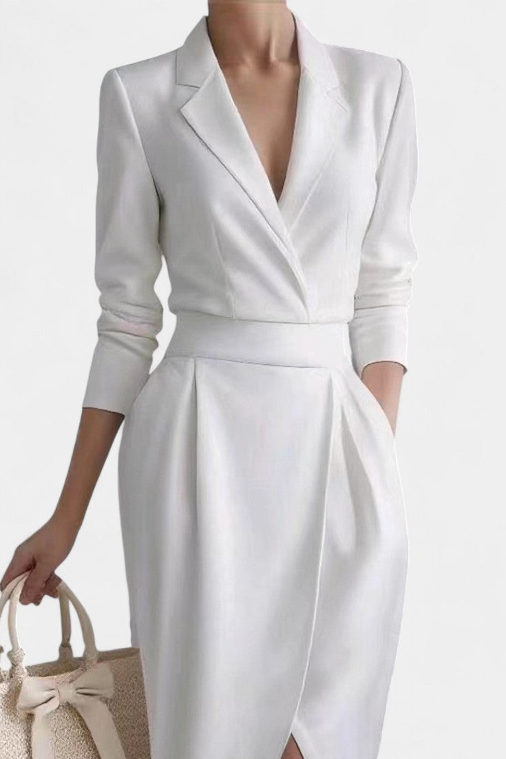 Allegra Robe Midi Tailleur Ivoire à Décolleté Croisé